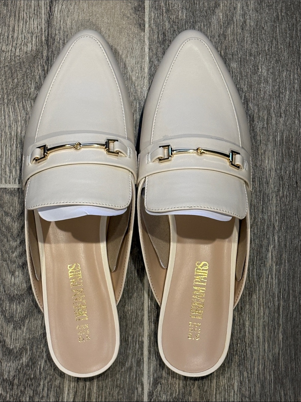 Dream Pairs Cream Slip-On Loafers with Gold Bit Detail